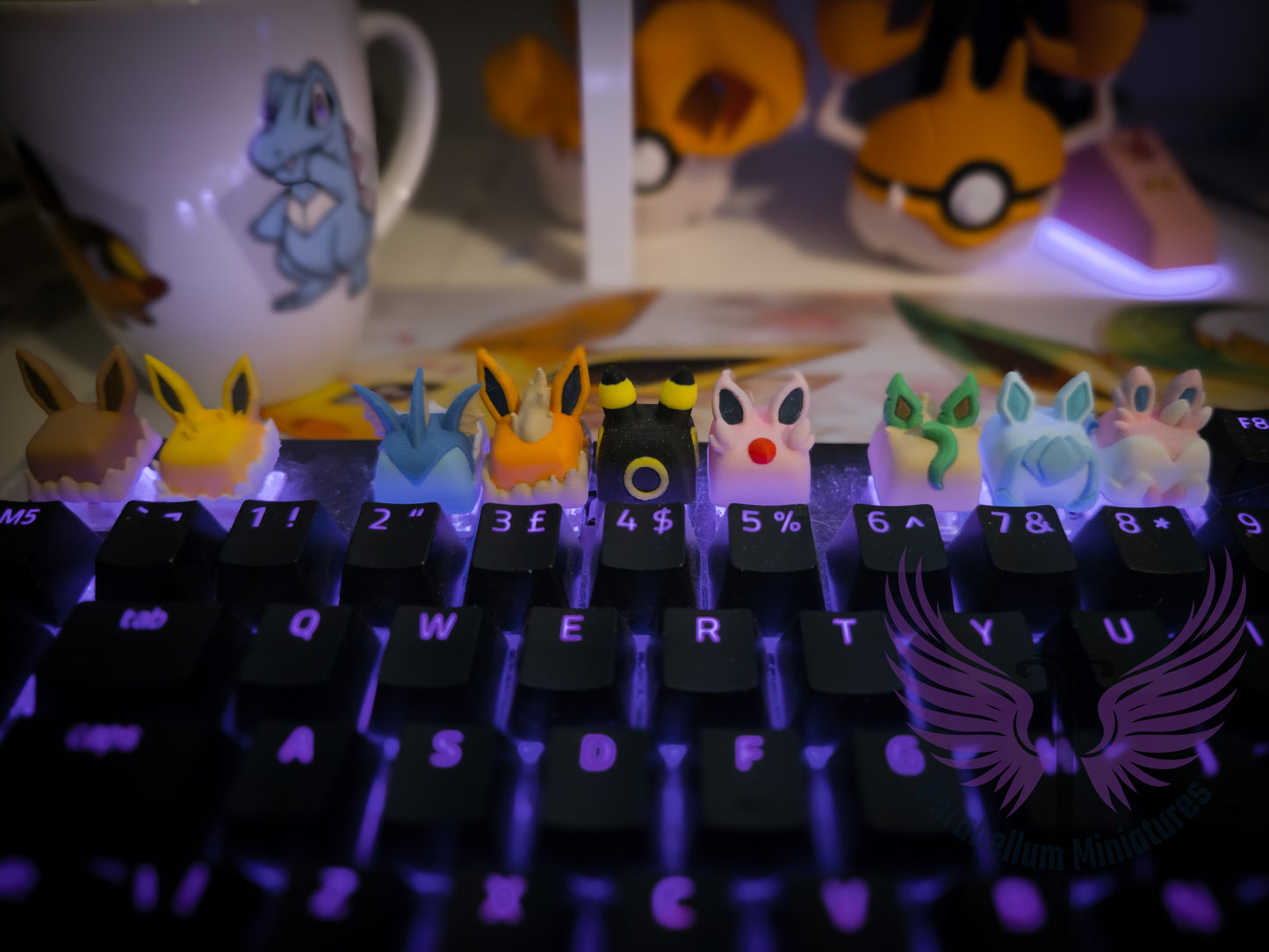 Eevee Evolution Artisan Keycap Set - Custom 3D Printed Character Keycaps for Cherry MX Mechanical Keyboards - Ultra-High Detail 0.06mm PLA
