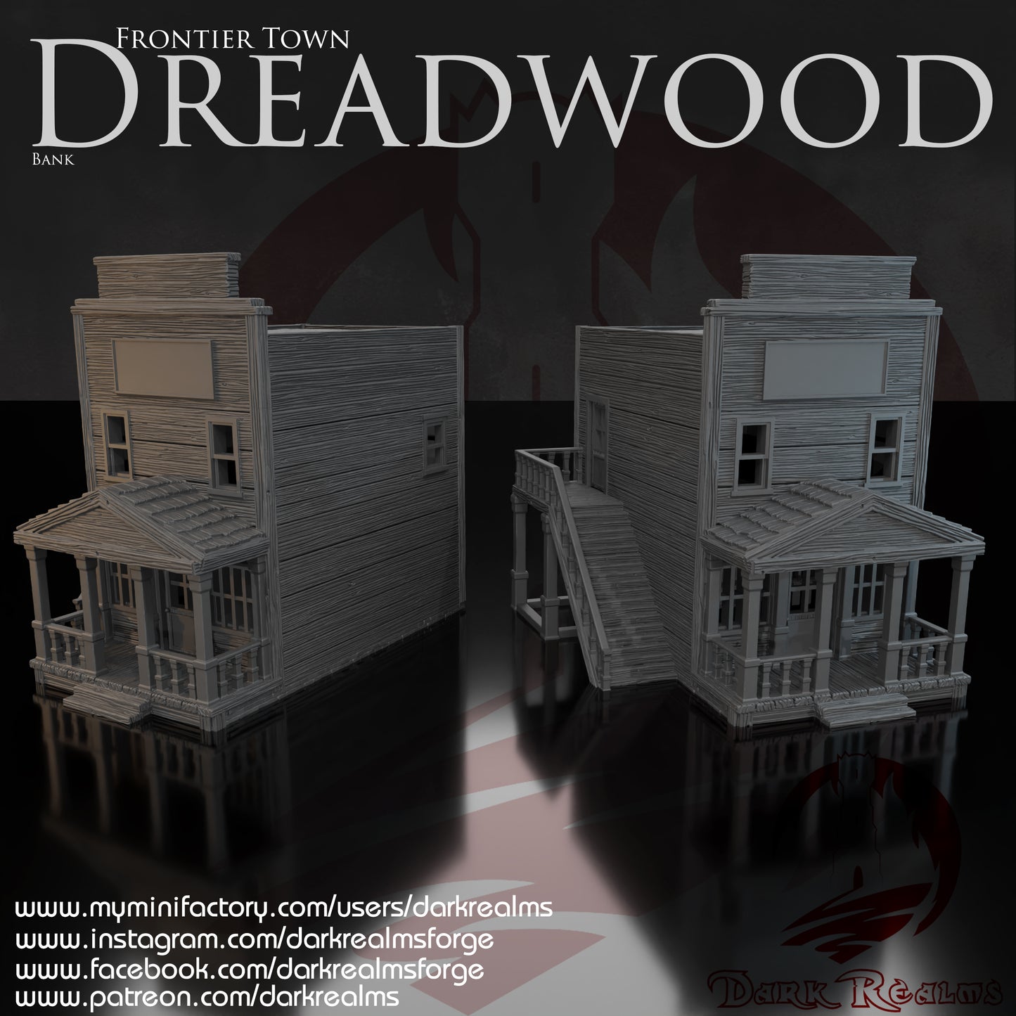 Old West bank by DarkRealms in 32mm, 28mm, 15mm Scale 3D Printed Scenery for Wargaming Dnd and Warhammer