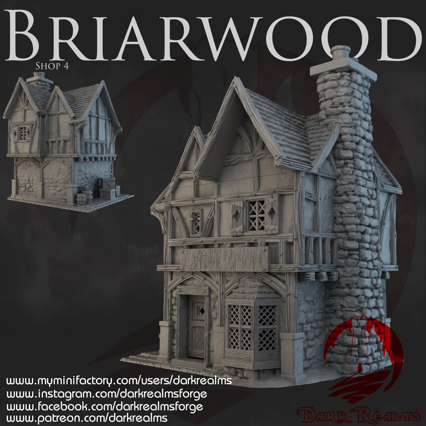 Briarwood Shop 4 by Dark Realms in 32mm, 28mm, 15mm Scale 3D Printed Scenery for Wargaming Dnd and Warhammer
