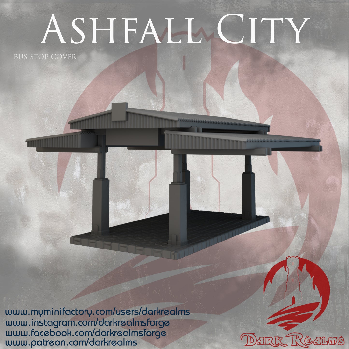 Ashfall City Bus cover by Dark Realms in 32mm, 28mm, 15mm Scale 3D Printed Scenery for Wargaming Dnd and Warhammer