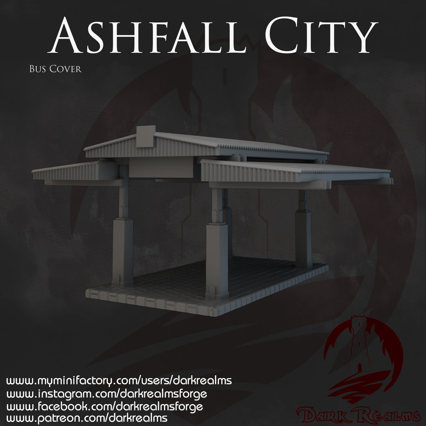 Ashfall City Bus cover by Dark Realms in 32mm, 28mm, 15mm Scale 3D Printed Scenery for Wargaming Dnd and Warhammer