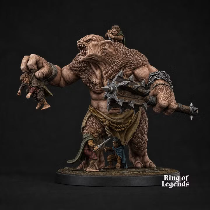 Cave troll fighting halflings