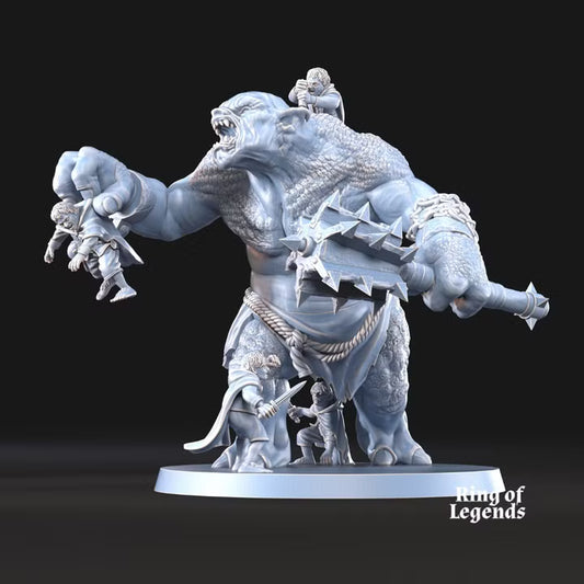Cave troll fighting halflings
