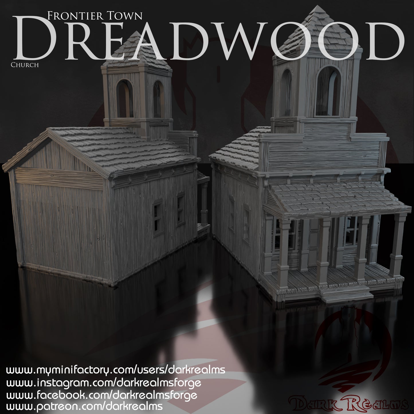 Old West church by DarkRealms in 32mm, 28mm, 15mm Scale 3D Printed Scenery for Wargaming Dnd and Warhammer