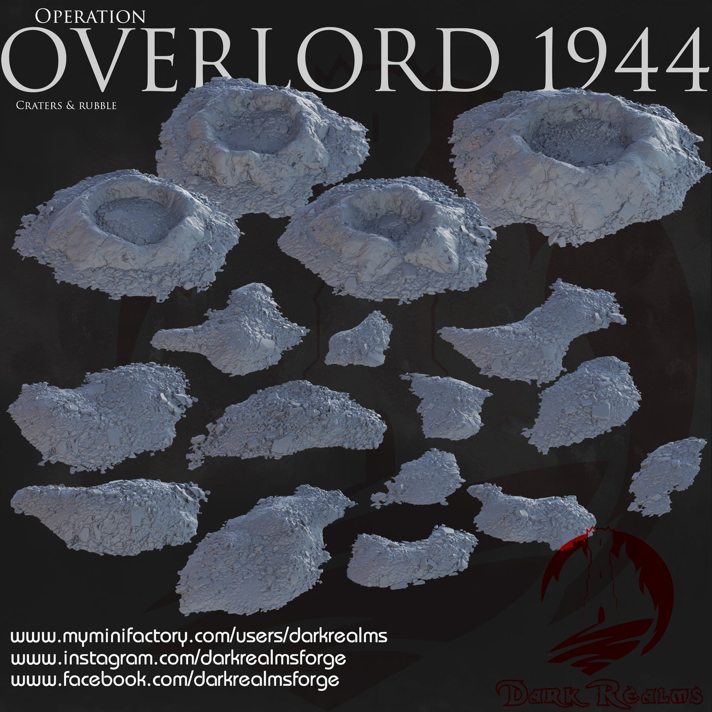 Overlord craters and rubble by DarkRealms in 32mm, 28mm, 15mm Scale 3D Printed Scenery for Wargaming Dnd and Warhammer