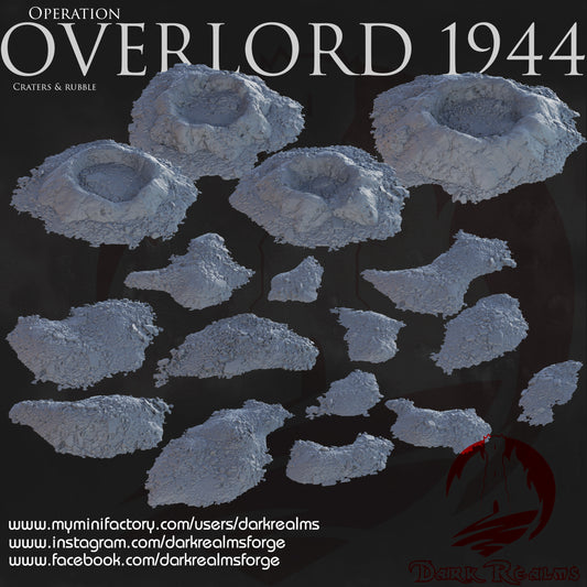 Overlord craters and rubble by DarkRealms in 32mm, 28mm, 15mm Scale 3D Printed Scenery for Wargaming Dnd and Warhammer