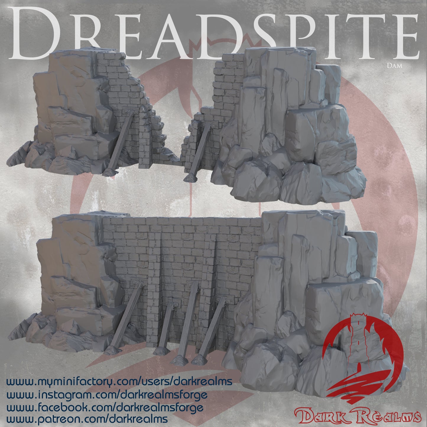River Dam by Dark Realms in 32mm, 28mm, 15mm Scale 3D Printed Scenery for Wargaming Dnd and Warhammer