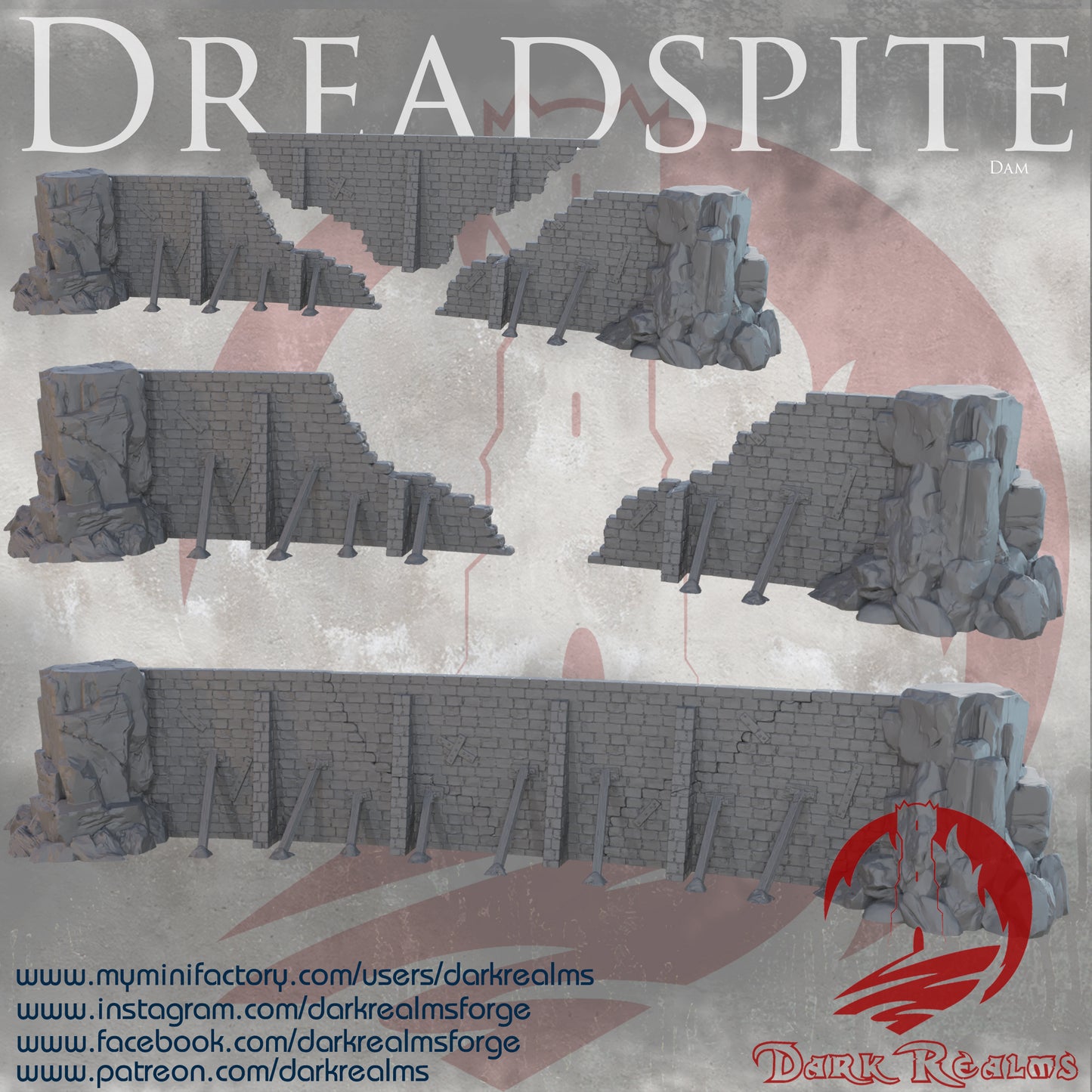 River Dam by Dark Realms in 32mm, 28mm, 15mm Scale 3D Printed Scenery for Wargaming Dnd and Warhammer