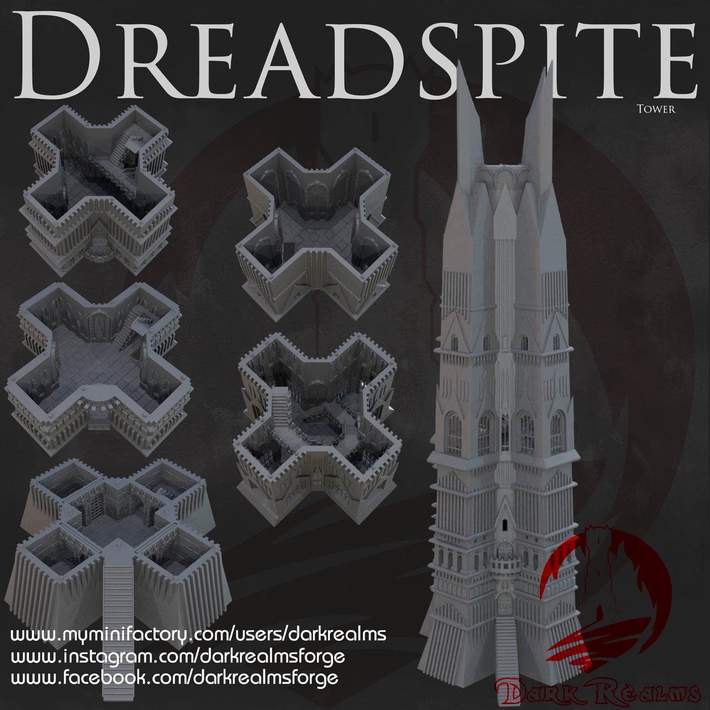 Sorcerer's Tower by Dark Realms in 32mm, 28mm, 15mm Scale 3D Printed Scenery for Wargaming Dnd and Warhammer