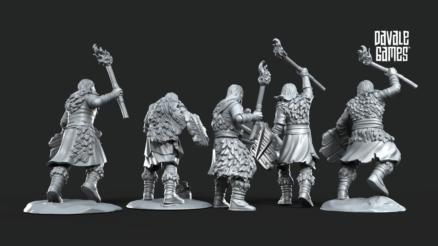 5 x Fellmount Reavers warriors with fire brand and shield
