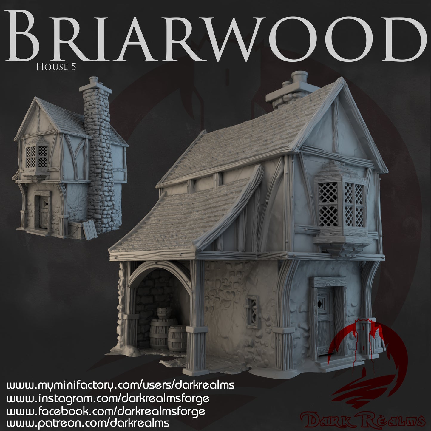 Briarwood house 5 by Dark Realms in 32mm, 28mm, 15mm Scale 3D Printed Scenery for Wargaming Dnd and Warhammer