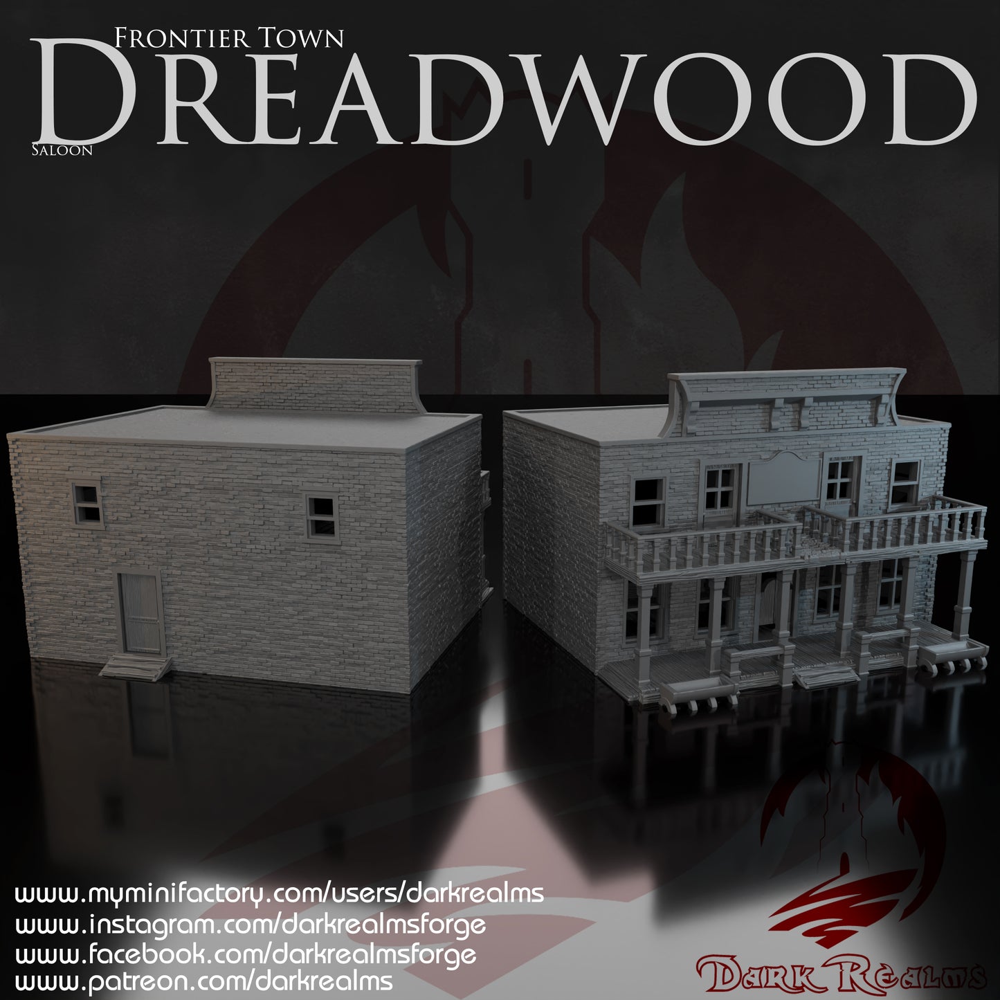 Old West saloon by DarkRealms in 32mm, 28mm, 15mm Scale 3D Printed Scenery for Wargaming Dnd and Warhammer