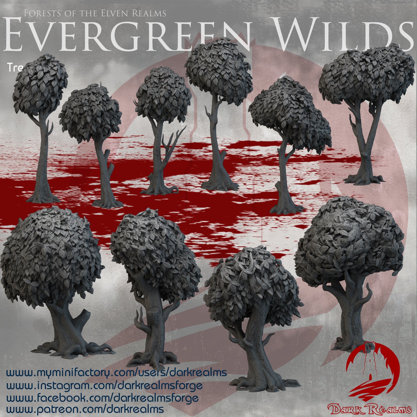 Evergreen Wilds by DarkRealms in 32mm, 28mm, 15mm Scale 3D Printed Scenery for Wargaming Dnd and Warhammer