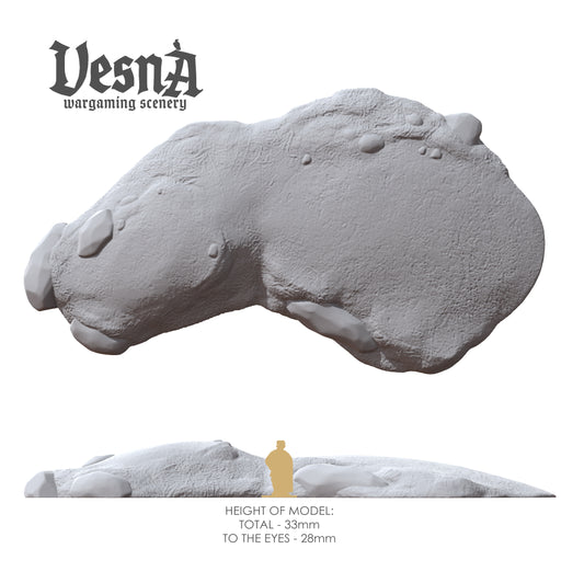 Set of 3 Universal Wargaming Hills & Rock - 3D Printed Grey PLA, 28mm Scale