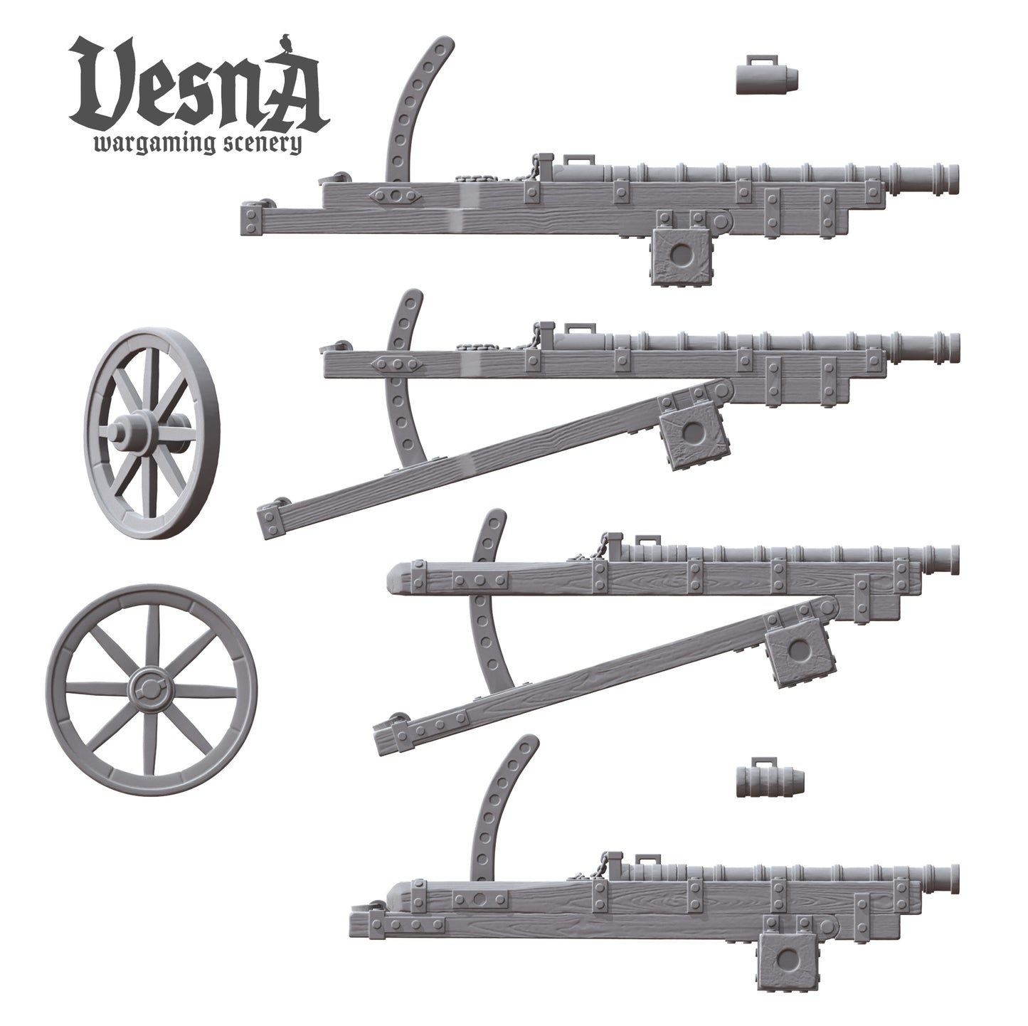 Breech loading artillery (pack 2) in 32mm, 28mm, 15mm Scale 3D Printed for Historical Wargaming