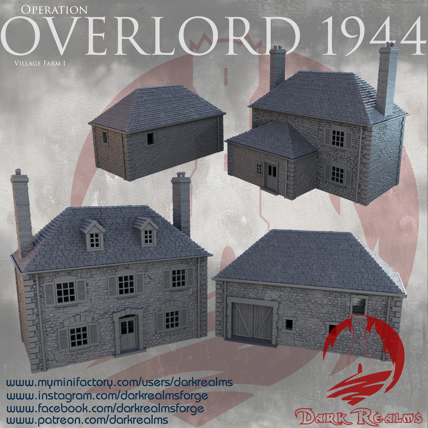 Overlord farm and barn by DarkRealms in 32mm, 28mm, 15mm Scale 3D Printed Scenery for Wargaming Dnd and Warhammer