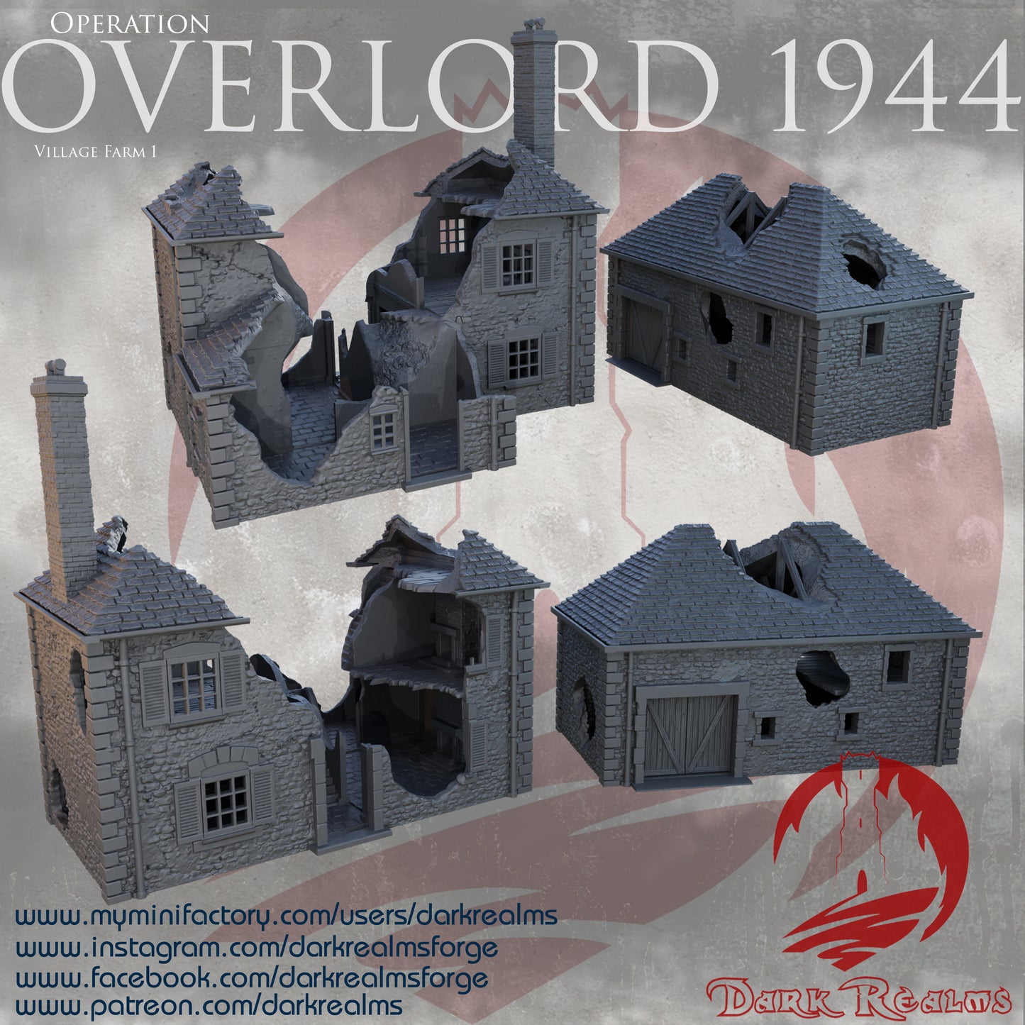 Overlord farm and barn by DarkRealms in 32mm, 28mm, 15mm Scale 3D Printed Scenery for Wargaming Dnd and Warhammer