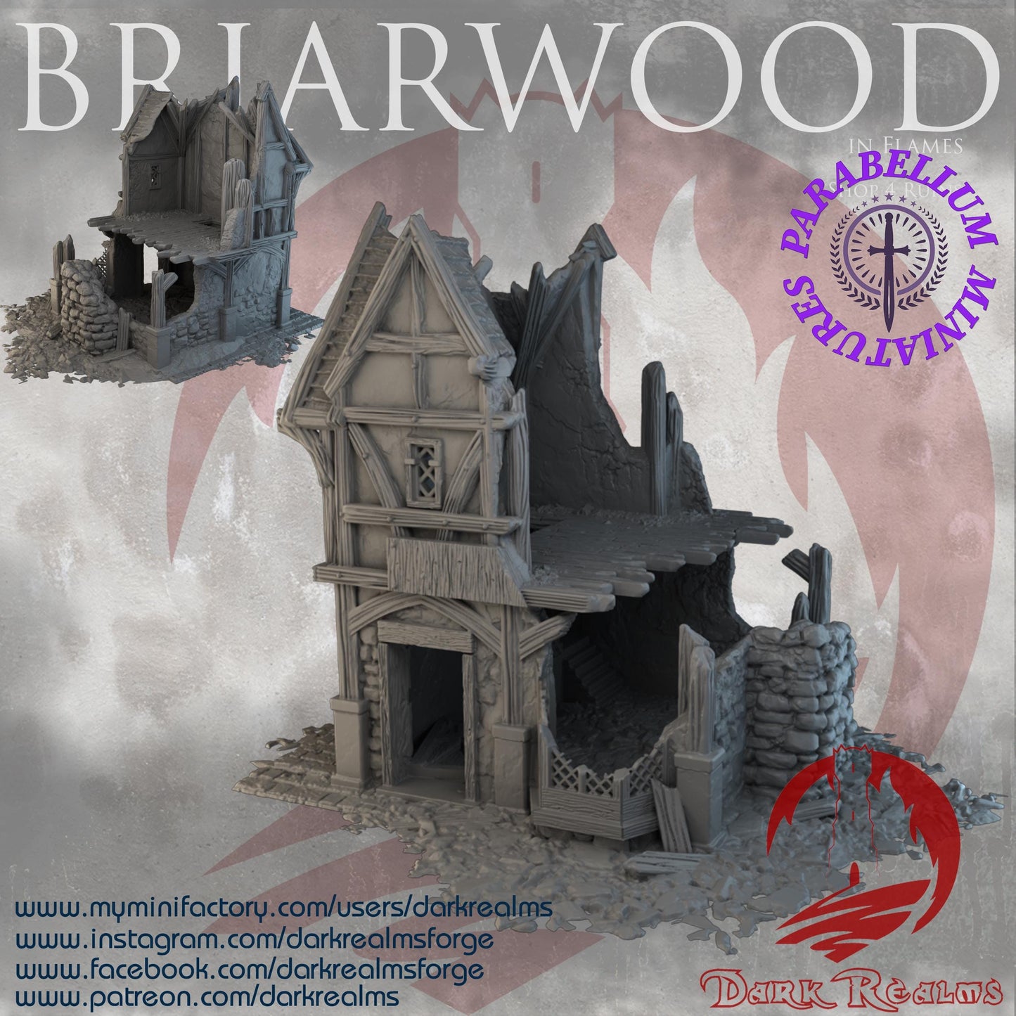 Village shop 4 ruins (Briarwood by DarkRealms) 32mm, 28mm, 15mm Scale 3D Printed Scenery for Wargaming Dnd and Warhammer