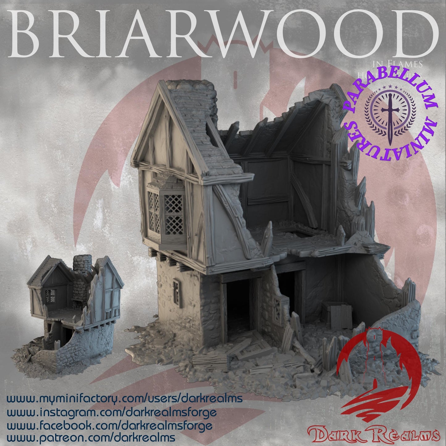 Village House 4 ruins (Briarwood by DarkRealms) 32mm, 28mm, 15mm Scale 3D Printed Scenery for Wargaming Dnd and Warhammer