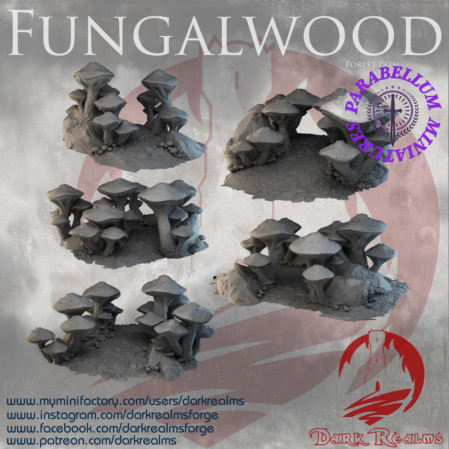 Mushroom forest paths (Fungalwood by DarkRealms) 32mm, 28mm, 15mm Scale 3D Printed Scenery for Wargaming Dnd and Warhammer
