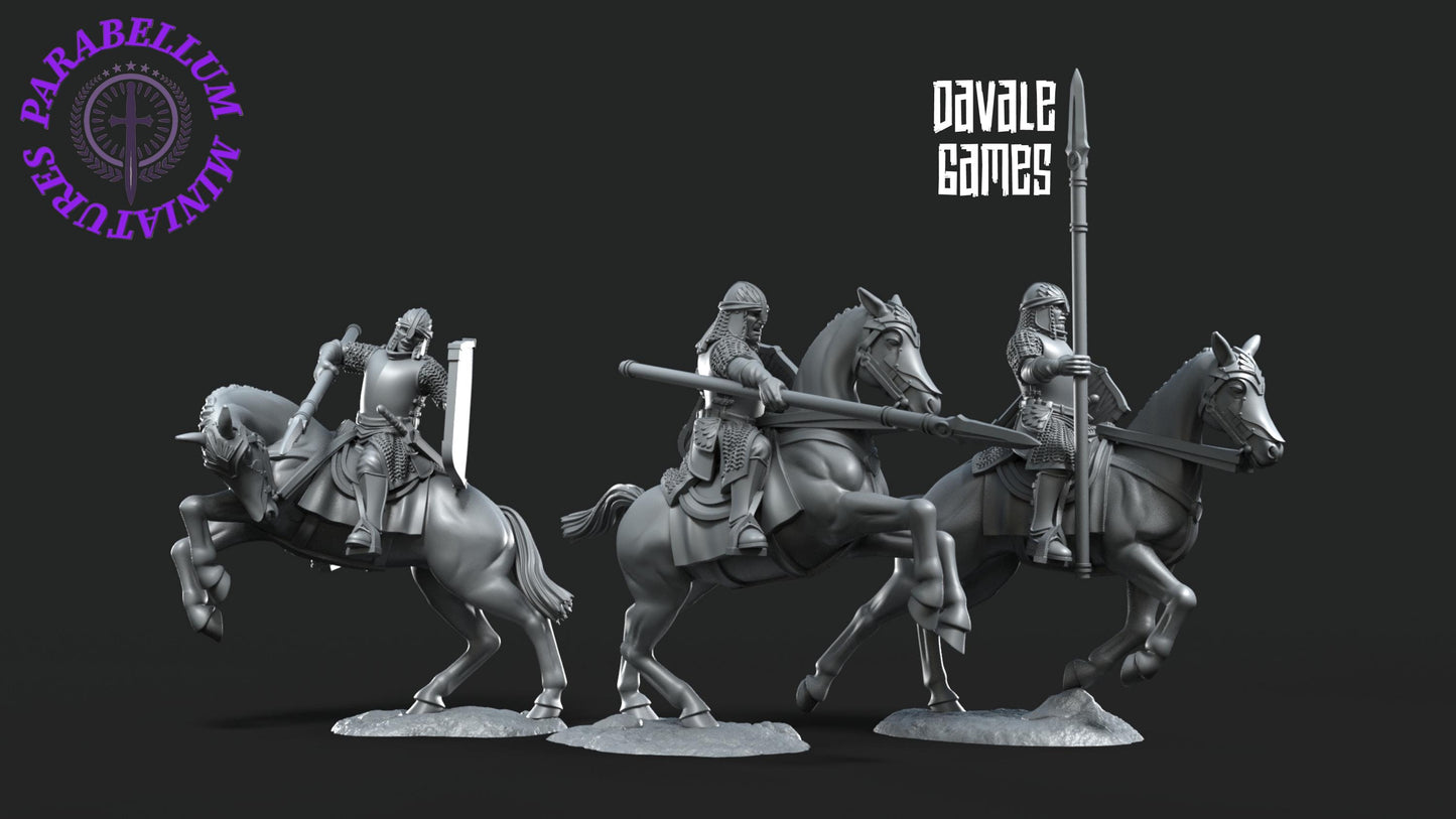 3x North Human Warrior Riders with spear shield
