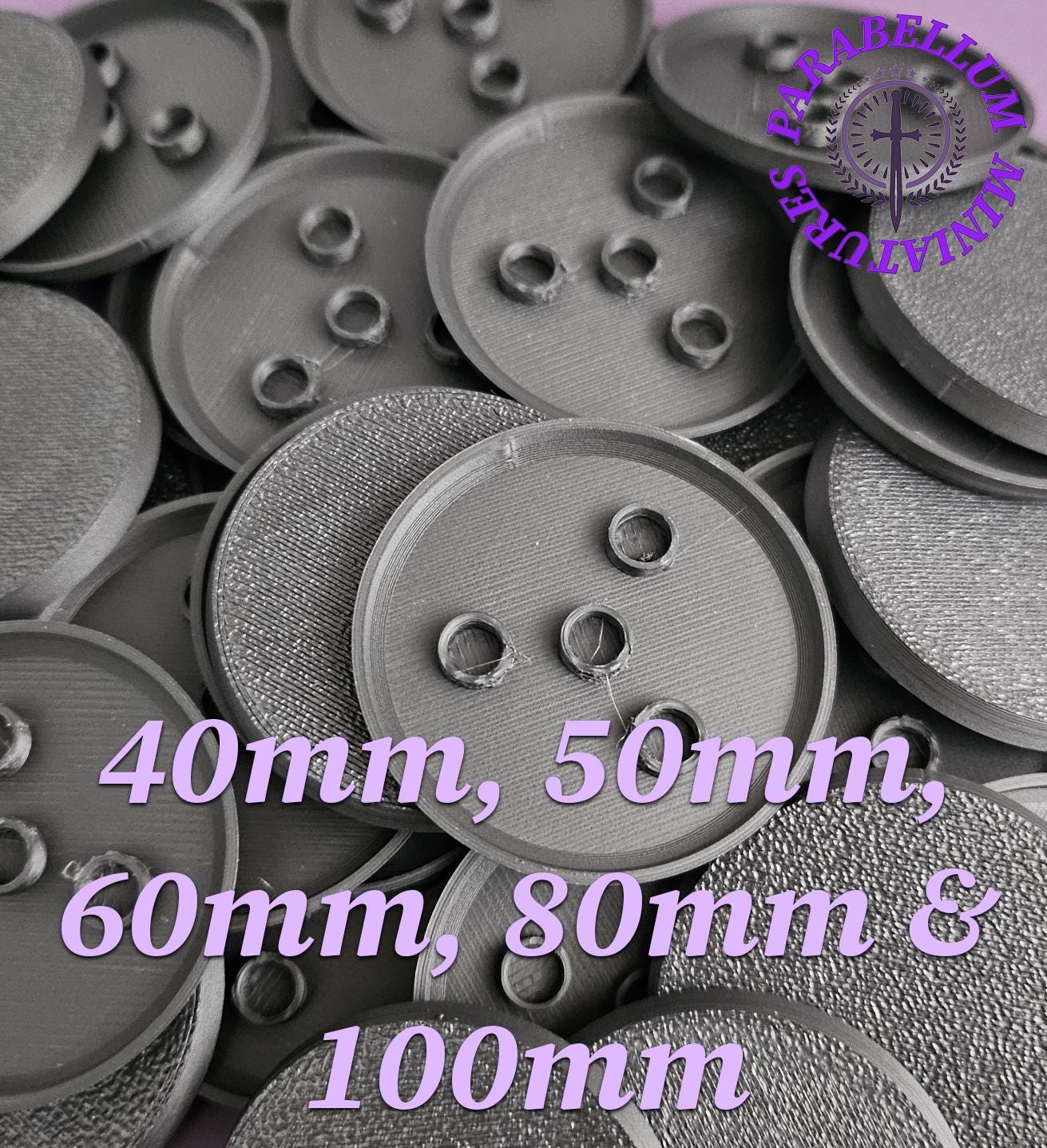 Wargaming 40mm, 50mm, 60mm, 80mm and 100mm Round Cavalry, monster & vehicle bases with space for magnets Warhammer, dnd