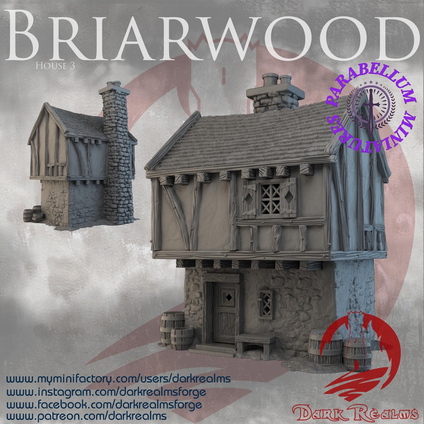 Village House 3 (Briarwood by DarkRealms) 32mm, 28mm, 15mm Scale 3D Printed Scenery for Wargaming Dnd and Warhammer