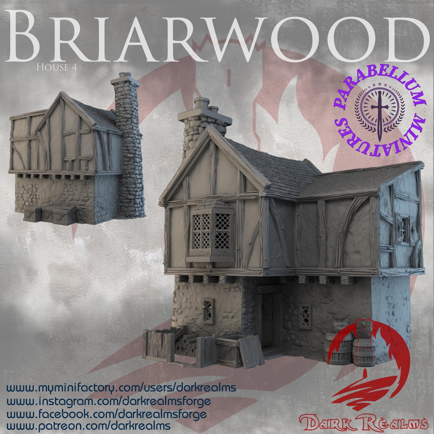 Village House 4 (Briarwood by DarkRealms) 32mm, 28mm, 15mm Scale 3D Printed Scenery for Wargaming Dnd and Warhammer