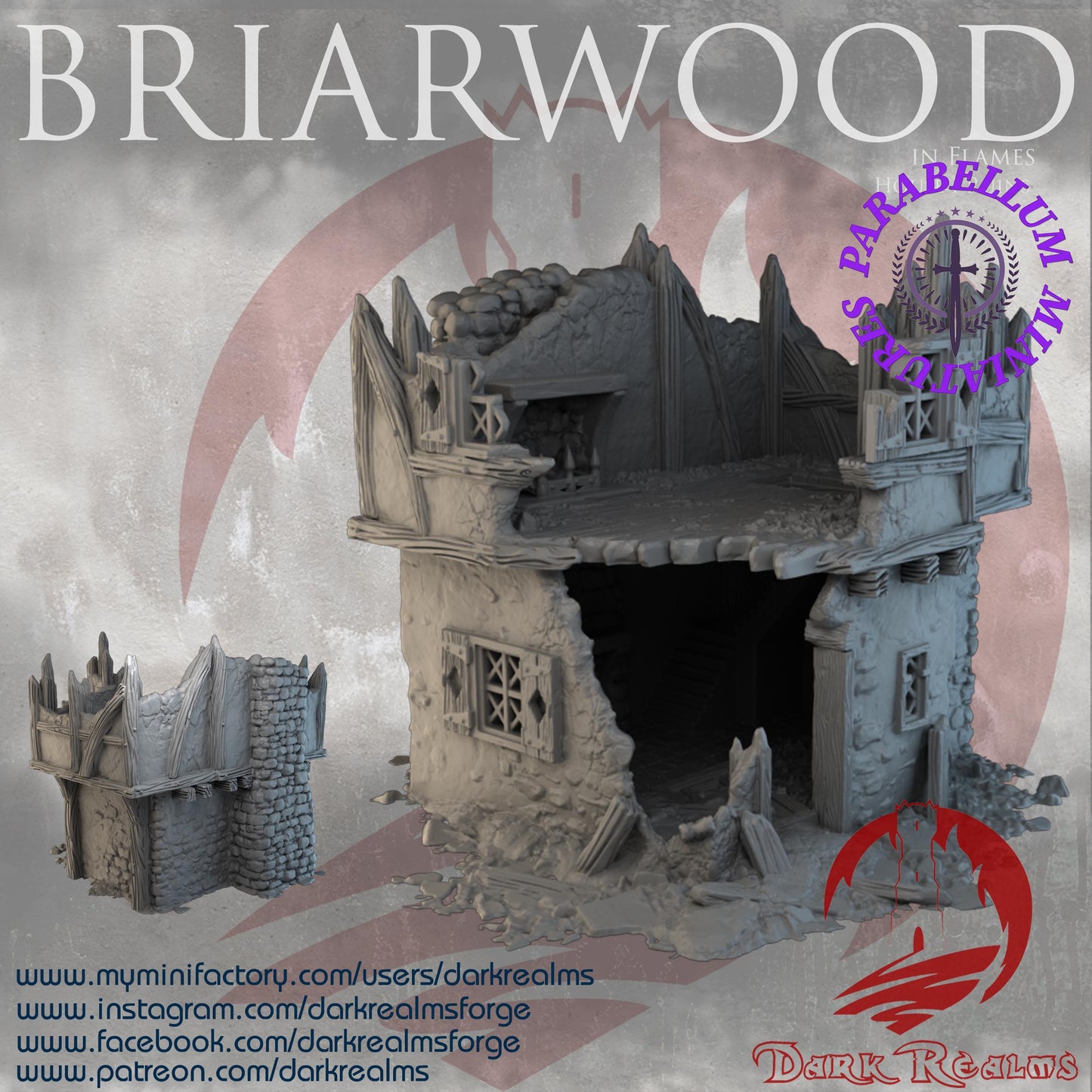 Village House 1 ruins (Briarwood by DarkRealms) 32mm, 28mm, 15mm Scale 3D Printed Scenery for Wargaming Dnd and Warhammer