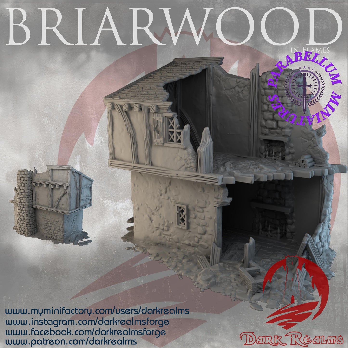 Village House 2 ruins (Briarwood by DarkRealms) 32mm, 28mm, 15mm Scale 3D Printed Scenery for Wargaming Dnd and Warhammer