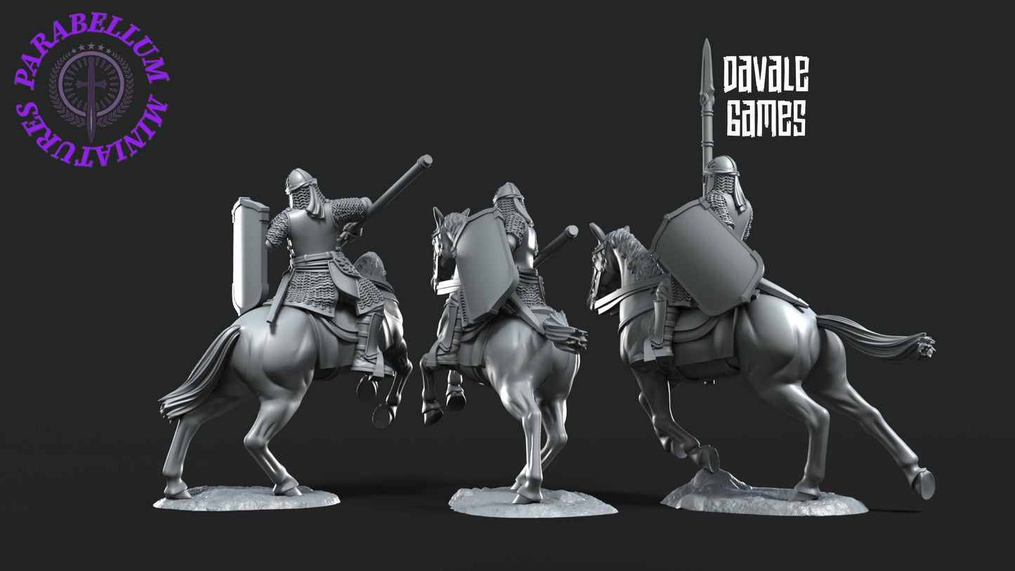 3x North Human Warrior Riders with spear shield