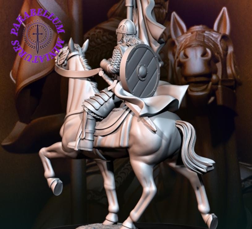 West Human warrior with banner on horse