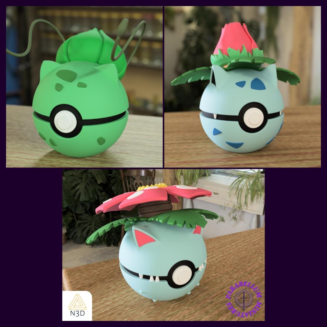 Bulbasaur, Ivysaur & Venusaur Evolution Line, Character CritterBall Series Designed by N3D