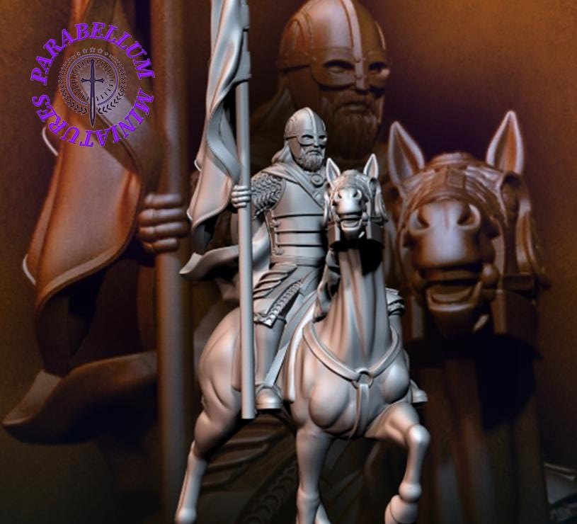 West Human warrior with banner on horse