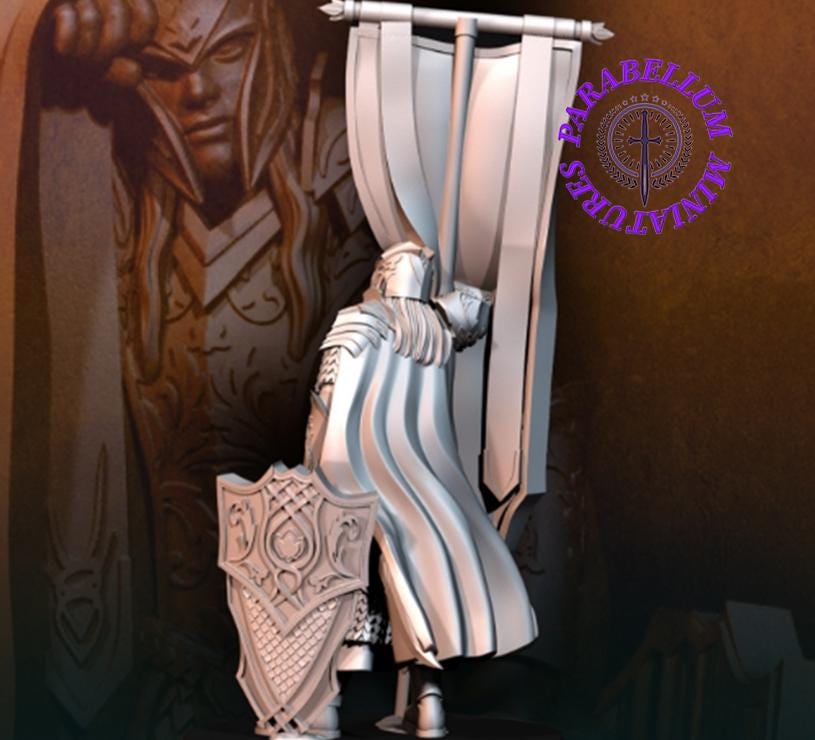 Armoured wood elf with banner pose 2