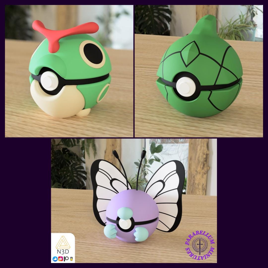 Caterpie, Metapod & Butterfree Evolution Line, Character CritterBall Series Designed by N3D