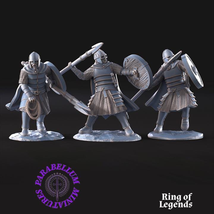 3x West Humans Warriors on foot with throwing spear