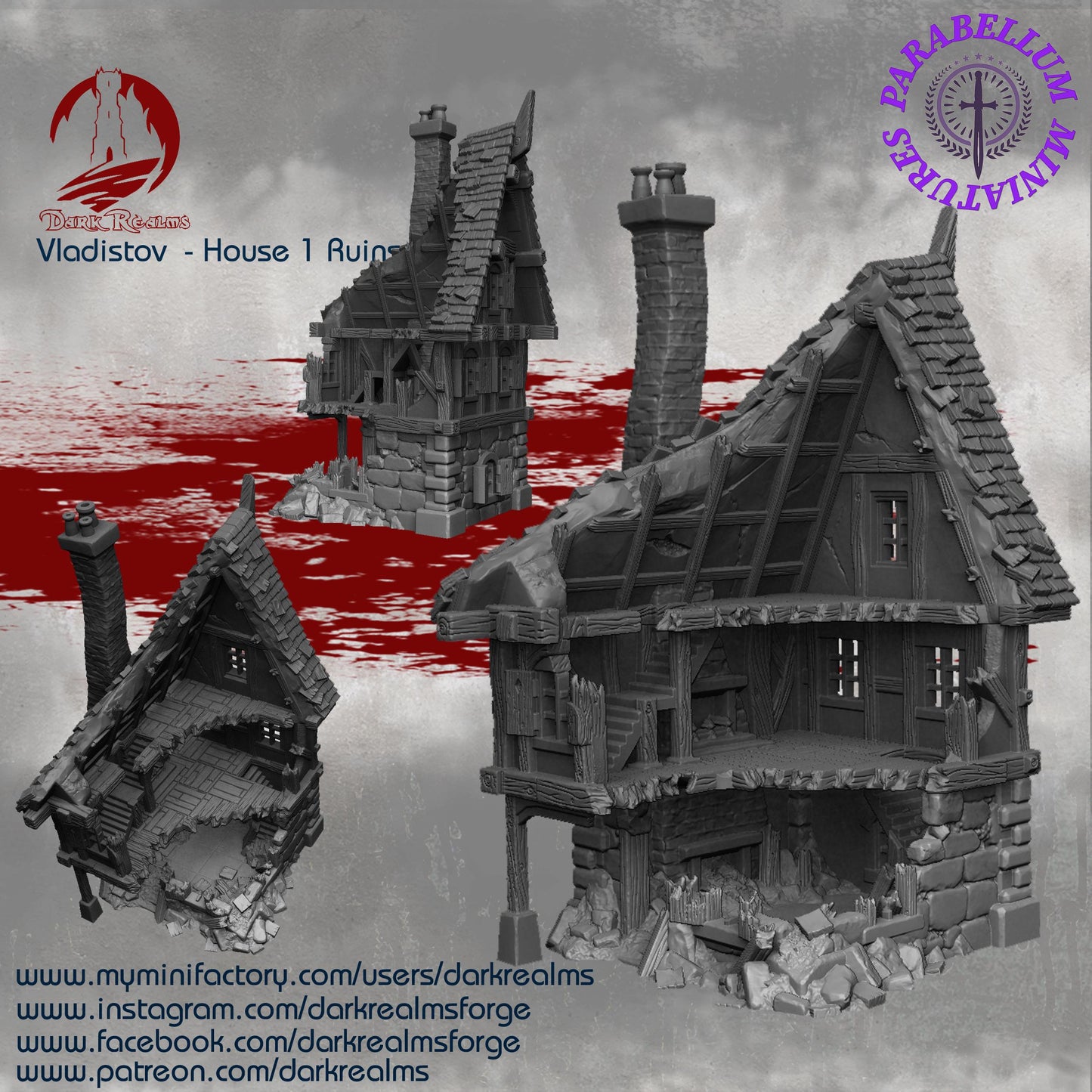 House 1 ruins (Vladistov by DarkRealms) 32mm, 28mm, 15mm Scale 3D Printed Scenery for Wargaming Dnd and Warhammer