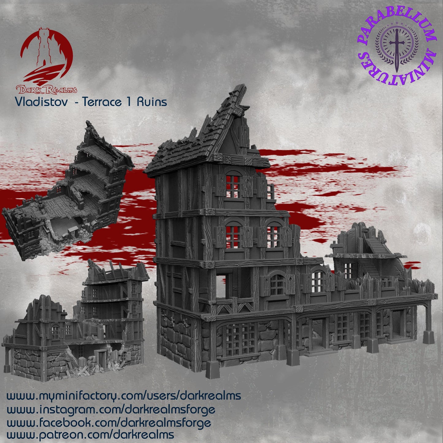 Terrace 1 ruins (Vladistov by DarkRealms) 32mm, 28mm, 15mm Scale 3D Printed Scenery for Wargaming Dnd and Warhammer