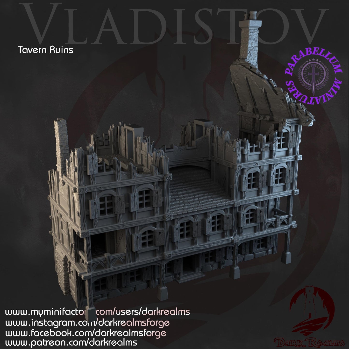 Tavern ruins (Vladistov by DarkRealms) 32mm, 28mm, 15mm Scale 3D Printed Scenery for Wargaming Dnd and Warhammer