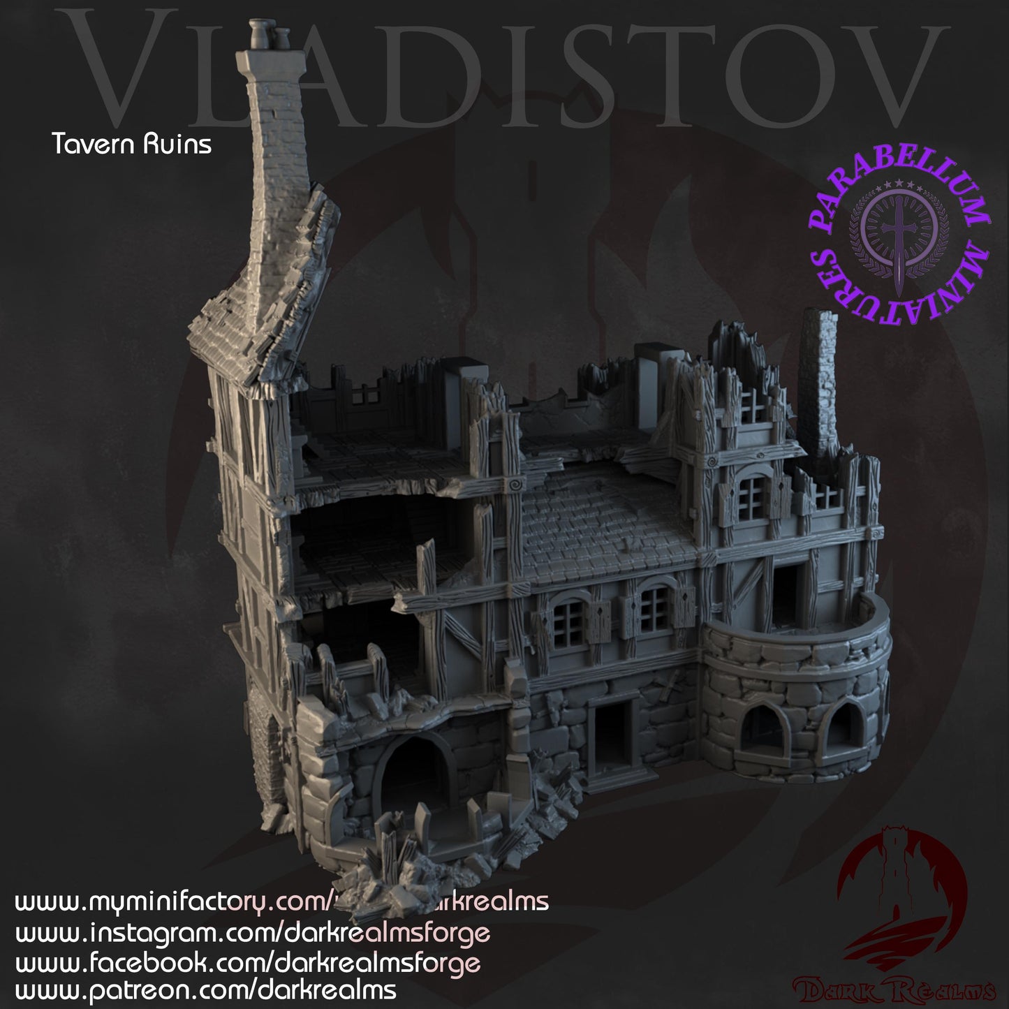 Tavern ruins (Vladistov by DarkRealms) 32mm, 28mm, 15mm Scale 3D Printed Scenery for Wargaming Dnd and Warhammer