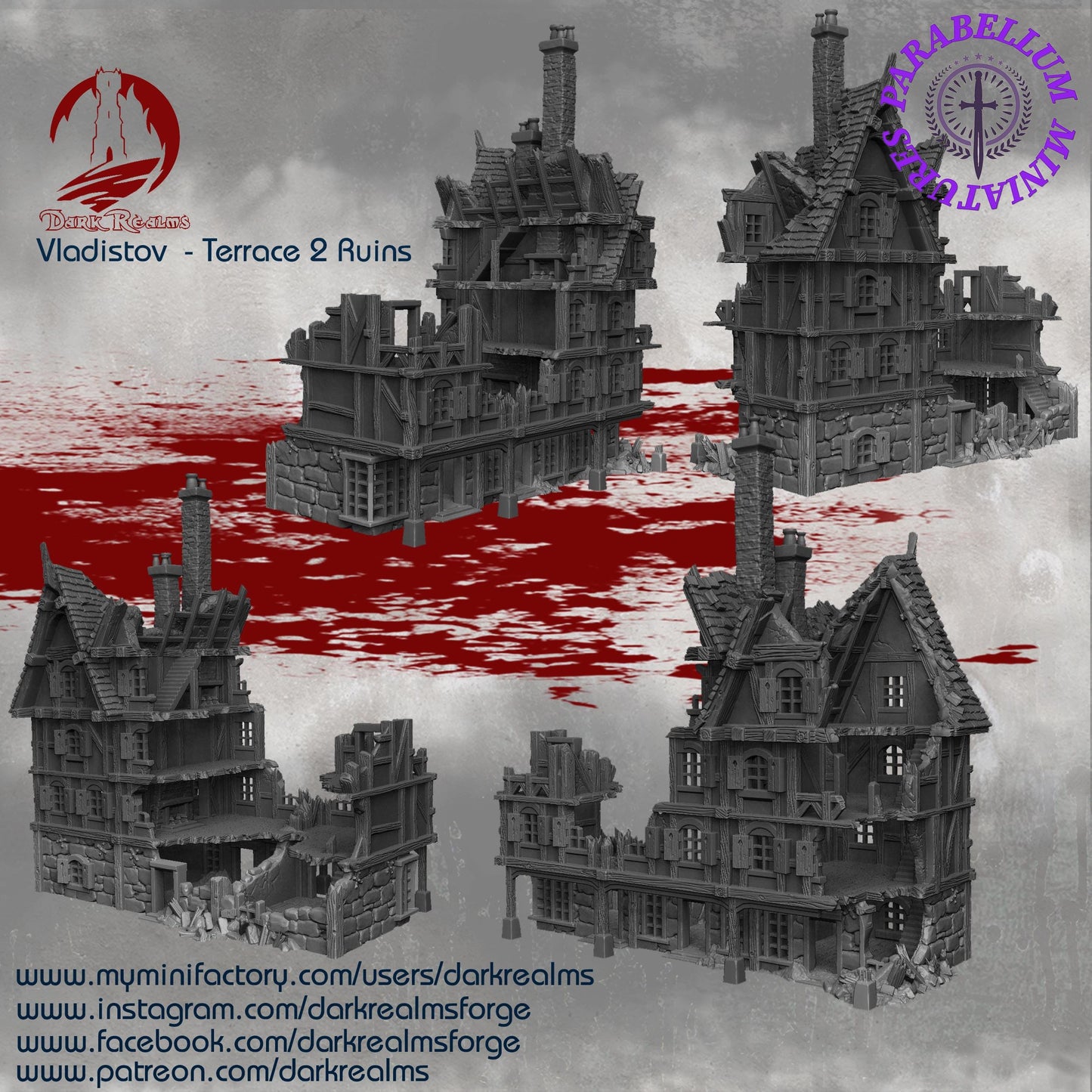 Terrace 2 ruins (Vladistov by DarkRealms) 32mm, 28mm, 15mm Scale 3D Printed Scenery for Wargaming Dnd and Warhammer