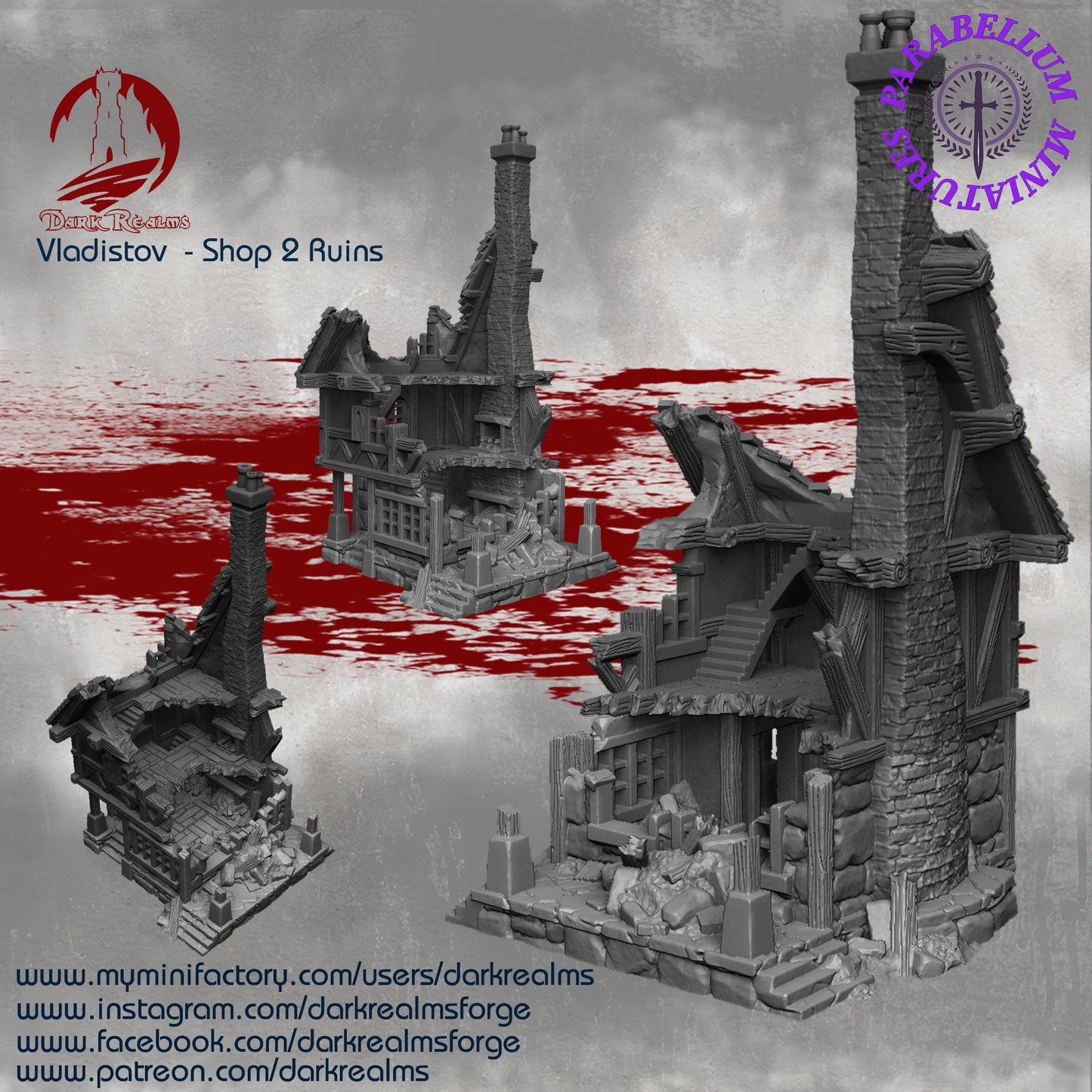 Shop 2 ruins (Vladistov by DarkRealms) 32mm, 28mm, 15mm Scale 3D Printed Scenery for Wargaming Dnd and Warhammer