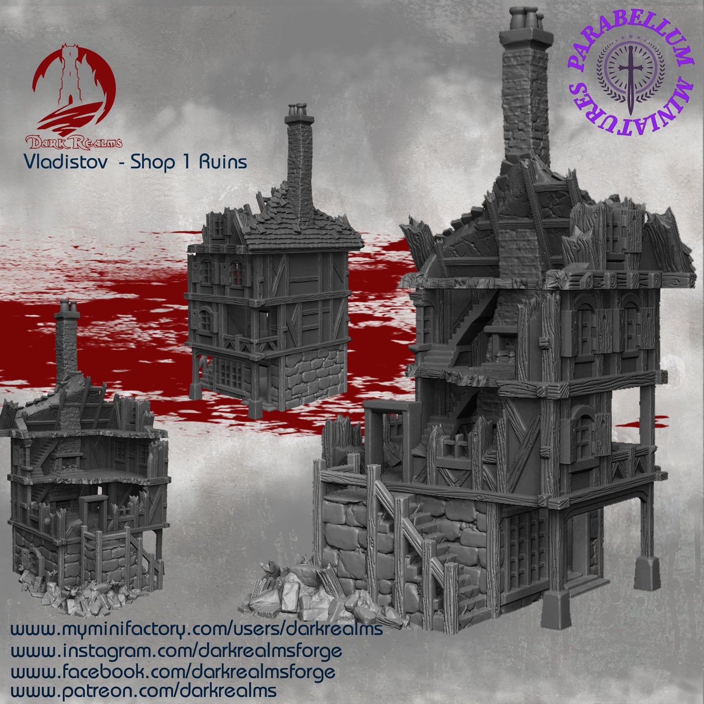 Shop 1 ruins (Vladistov by DarkRealms) 32mm, 28mm, 15mm Scale 3D Printed Scenery for Wargaming Dnd and Warhammer