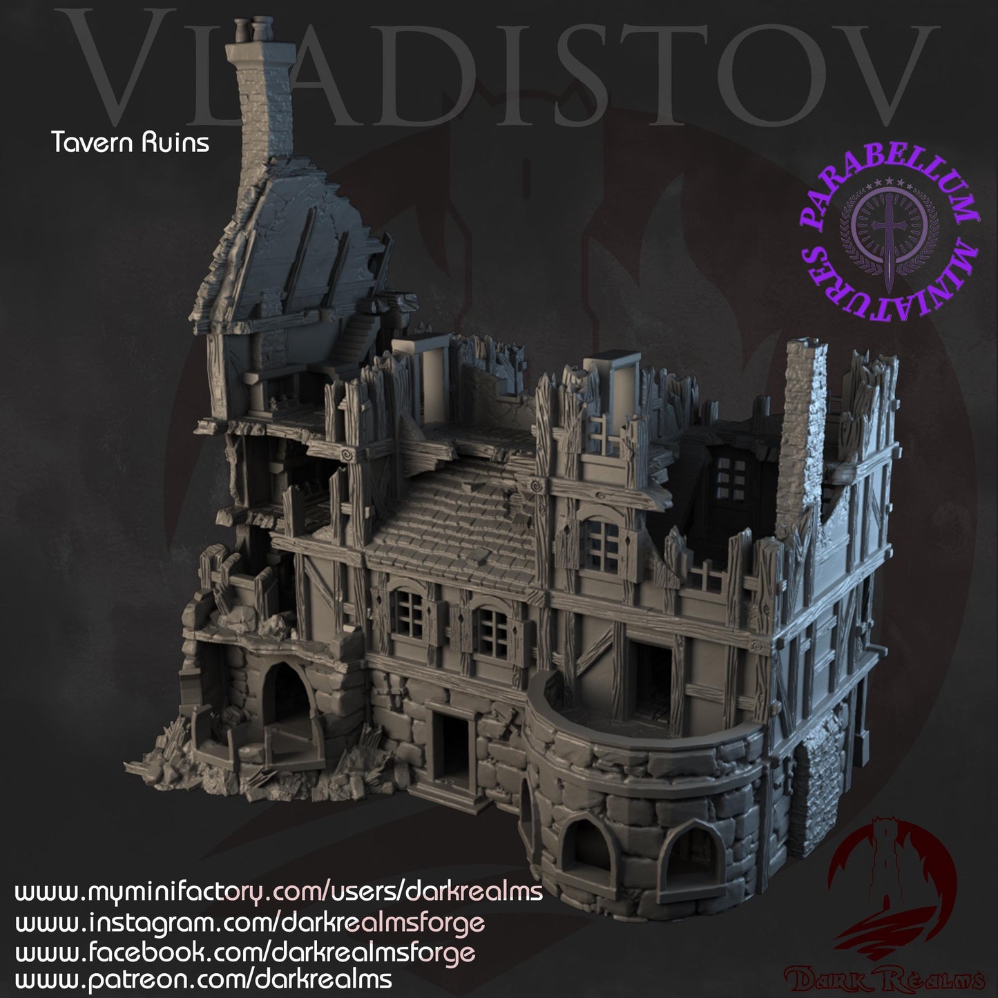 Tavern ruins (Vladistov by DarkRealms) 32mm, 28mm, 15mm Scale 3D Printed Scenery for Wargaming Dnd and Warhammer