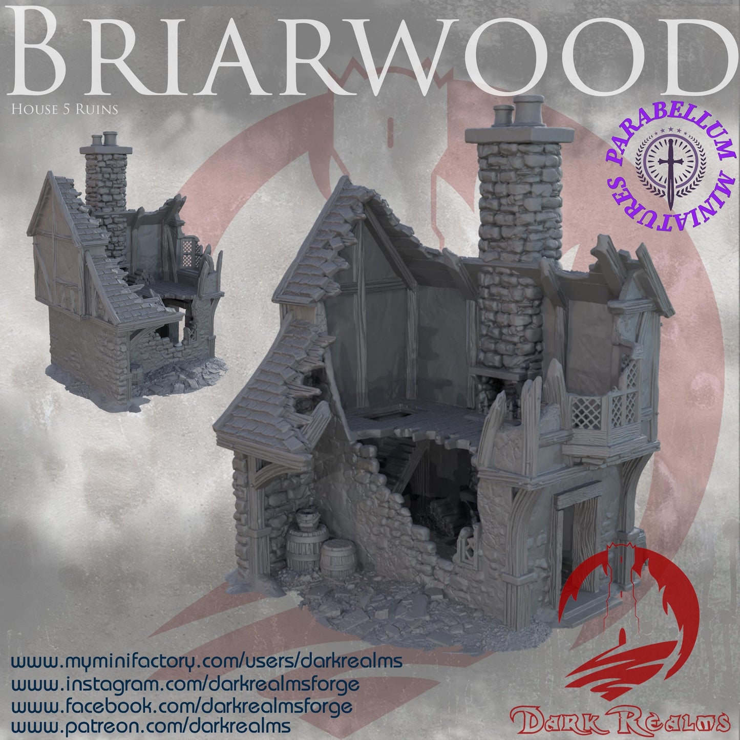 Village House 5 ruins (Briarwood by DarkRealms) 32mm, 28mm, 15mm Scale 3D Printed Scenery for Wargaming Dnd and Warhammer