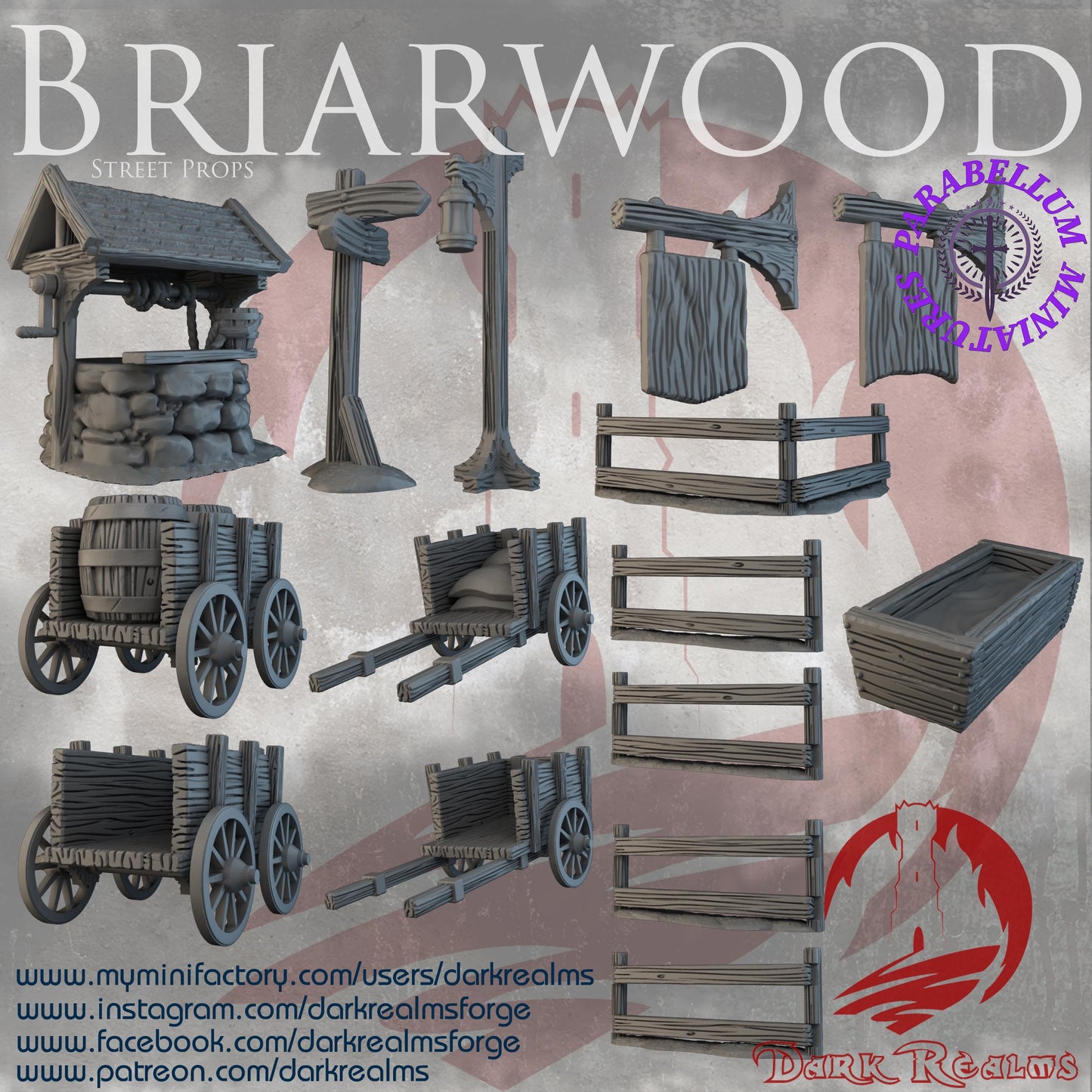 Village Street scatter terrain (Briarwood by DarkRealms) 32mm, 28mm, 15mm Scale 3D Printed Scenery for Wargaming Dnd and Warhammer