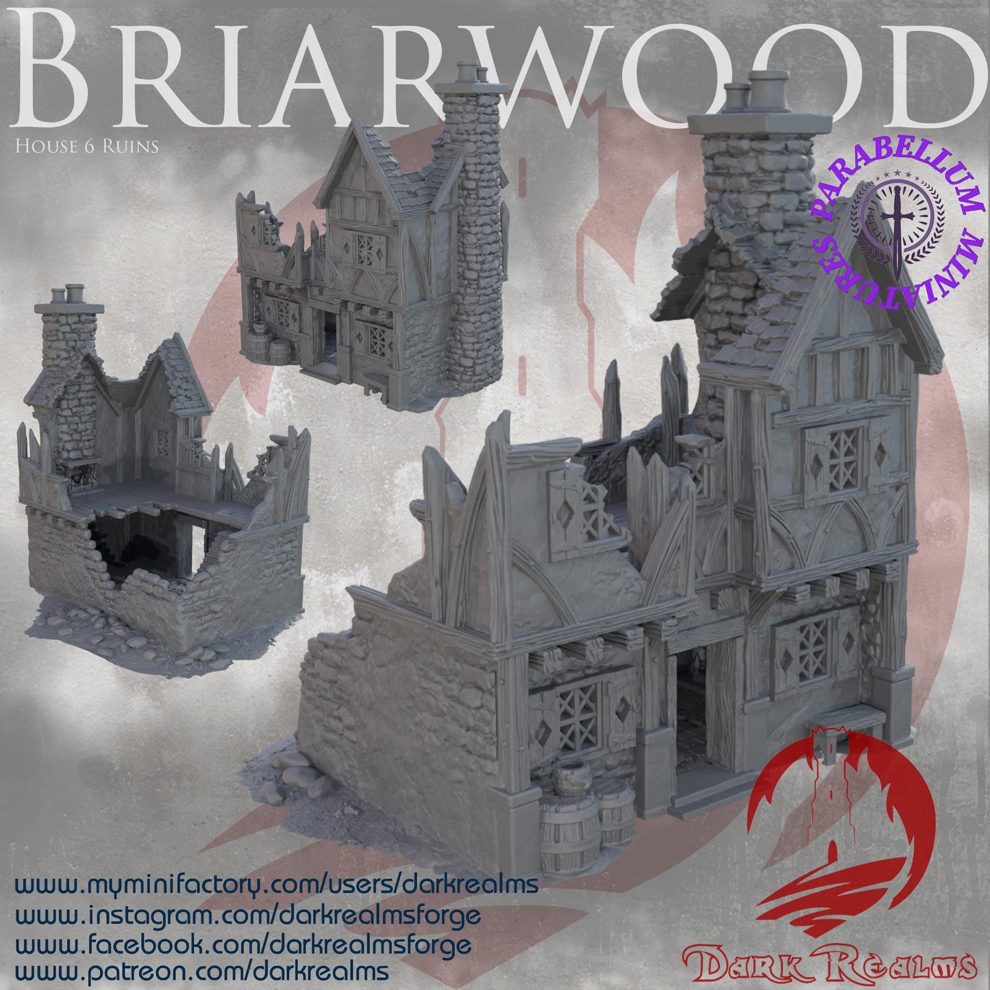 Village House 6 ruins (Briarwood by DarkRealms) 32mm, 28mm, 15mm Scale 3D Printed Scenery for Wargaming Dnd and Warhammer