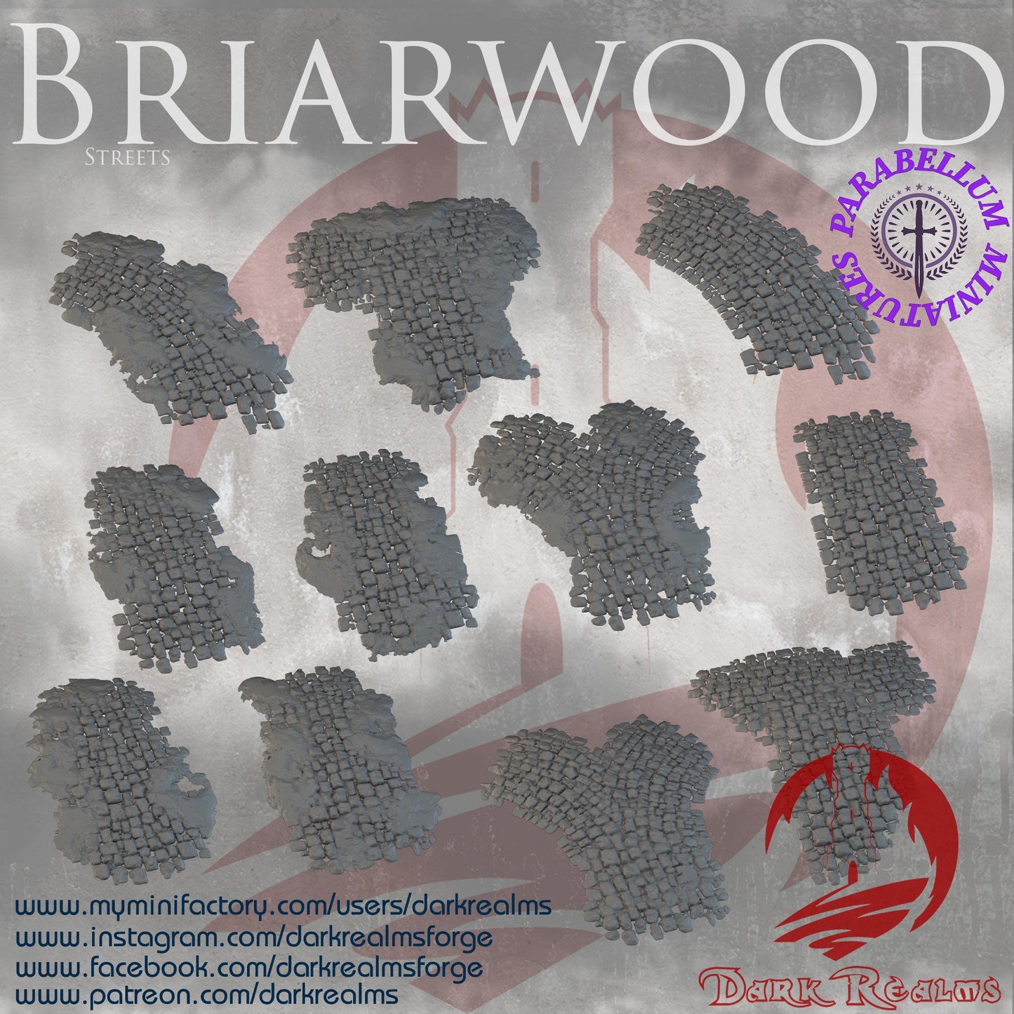 Road Street Sections (Briarwood by DarkRealms) 32mm, 28mm, 15mm Scale 3D Printed Scenery for Wargaming Dnd and Warhammer