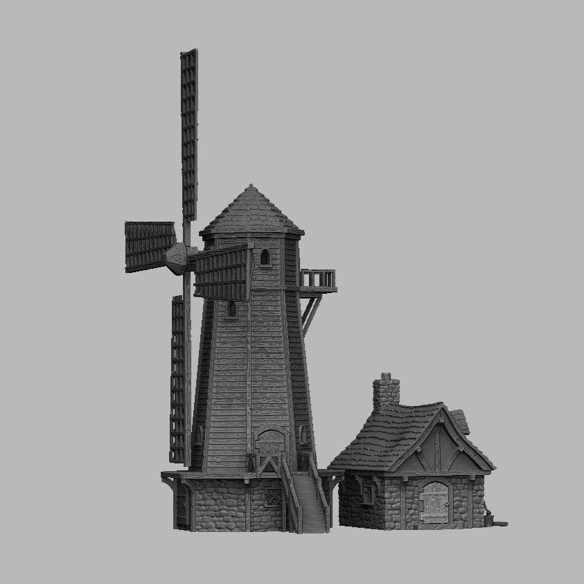 Modular Windmill & Cottage Terrain - 3D Printed Fantasy Scenery for Tabletop Games